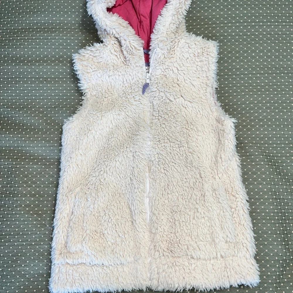Mini Boden Faux Fur Sherpa Teddy Hooded Full Zip Vest Size:11/12